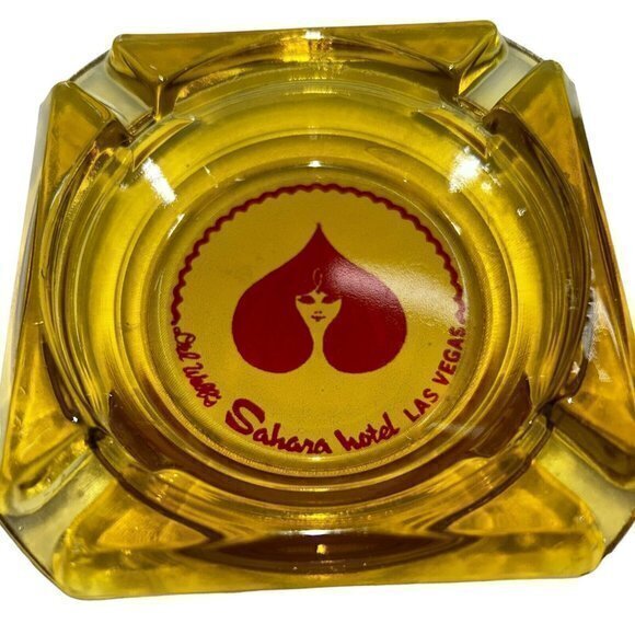 Del Webb's Sahara Hotel & Casino Amber Glass Ashtray Las Vegas Nevada Lot Of 2 - Picture 2 of 4